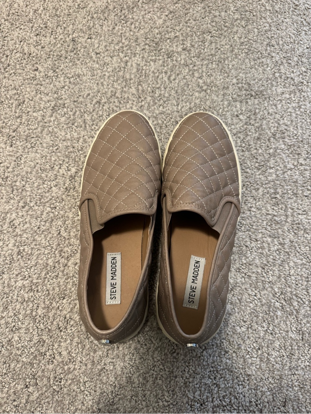 Steve Madden women’s Quilted Slip-On Sneakers in Taupe